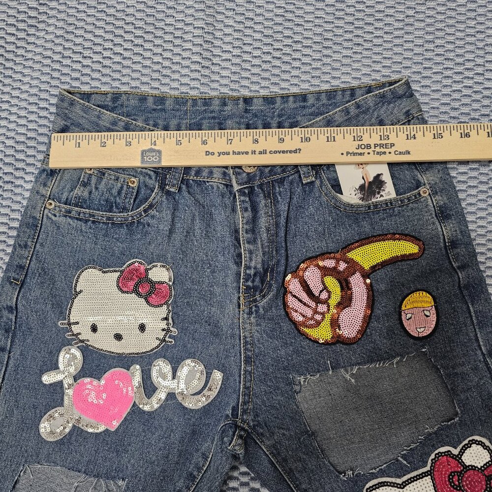 NEW Y2K Fashion G.D. Jeans High Rise Ankle Pants with Hello Kitty Patch Size 28 - Picture 5 of 9